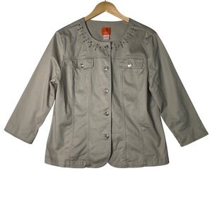 Hearts of Palm Womens Size 12 Taupe Beige Gray Studded 3/4 Sleeve‎ Button Jacket